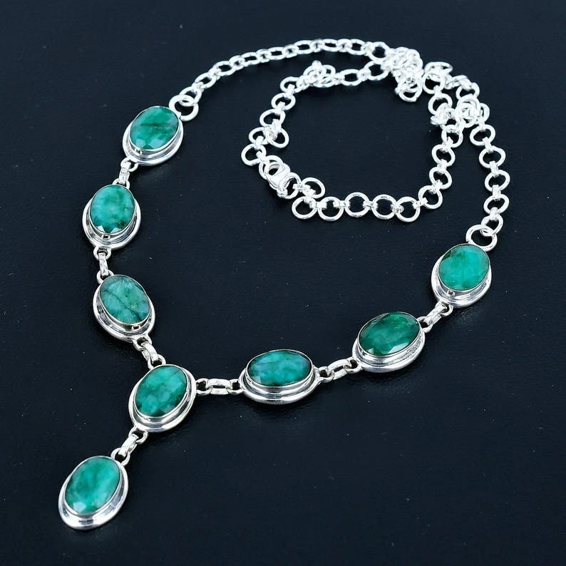 Collar Esmeralda Collar Plata de Ley 925 Hecho a Mano Collar de Piedras Preciosas Foto 3 de 3