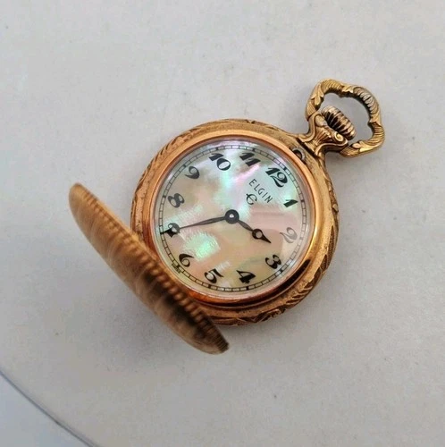 Antique Elgin Gold Filled Pocket Watch Mother of Pearl Dial