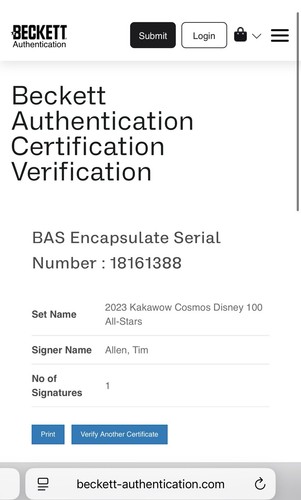 Tim Allen Signed Kakawow Disney Buzz Lightyear Card IP Slabbed Beckett BAS a - Picture 3 of 3