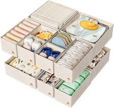 Cotton Linen Drawer Organizer for Baby Clothes, 12Pack Foldable Nursery Dresser