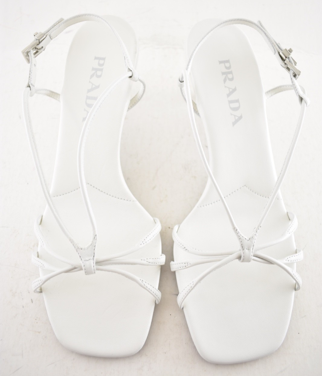 Prada Capretto Strappy 55mm White Leather Slingback Sandal Mule
