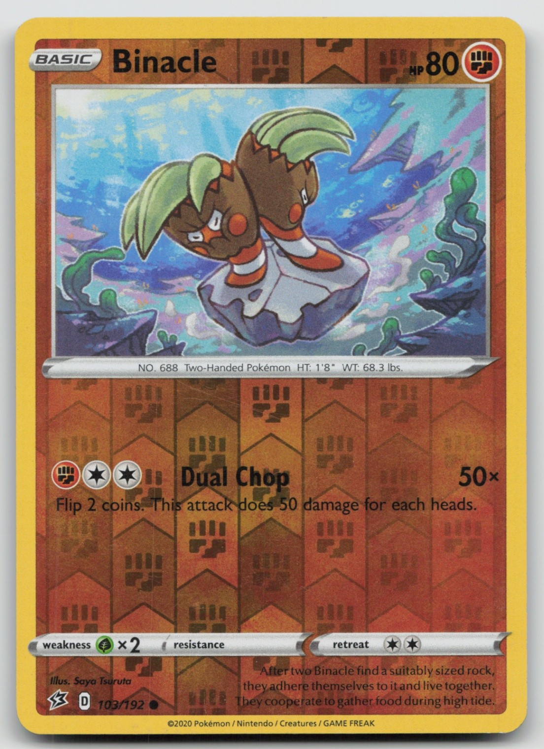 Reverse Holo Binacle 103/192 SWSH02: Rebel Clash Common Pokemon TCG Card