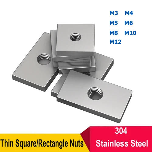 M3 M4 M5 M6 M8 M10 M12 A2 Stainless Steel Square/Rectangle Nuts Thin Type DIN562