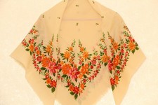 Old wool scarf, Vintage shawl with floral, Ukrainian wedding, Retro boho shawl