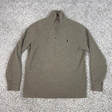 Polo Ralph Lauren Sweater Mens Medium Brown Cotton Quarter Zip Mock Neck Pony