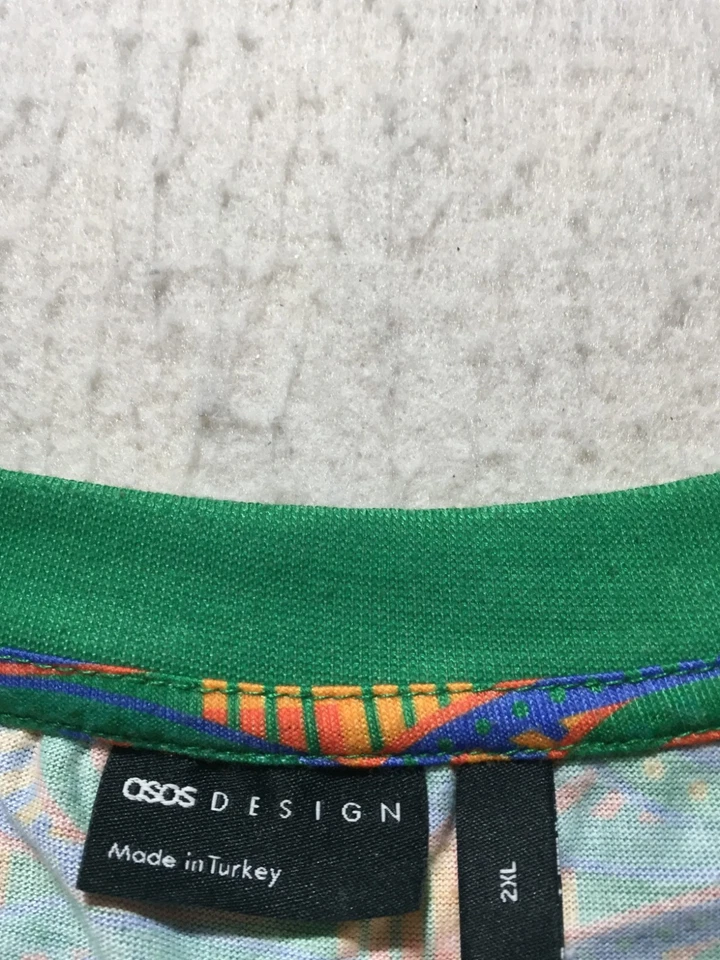 Camiseta de hombre Asos Design 2XL verde naranja estampado de ojos de safari manga corta Foto 3 de 4