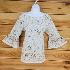 Max Studio Blouse Womens Size L Multicolor Floral Polyester 3/4 Sleeve Sheer