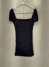 Princess Polly Women Dress 6 Black Nylon Blend Square Neck Ruched Bodycon Mini