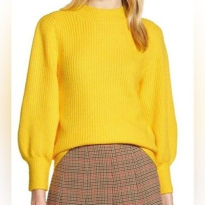 Halogen Sweater Blouson Sleeve Ribbed Yellow Sun New Size Large