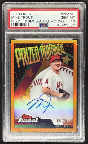2019 Topps Finest Mike Trout Orange /25 Prized Auto PSA 10