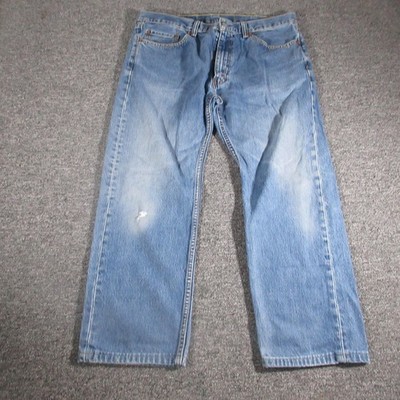 Levis 505 Jeans Mens 38X30 Blue Light Wash Relaxed Straight High Rise Denim Pant