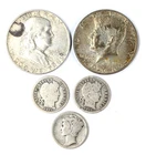 LOT 5 US Silver Coins! Barber Mercury Dime JFK 40% Half and Franklin Half Dollar