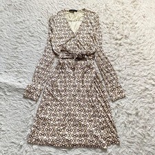 GUCCI Silk Dress Size 40 Horsebit Pattern Long Sleeve Bamboo Waist Tie Auth Used