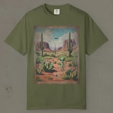 ALIEN UFO Cactus Flower T-shirt, Sci-fi Western Desert Floral Shirt, Cryptid Tee