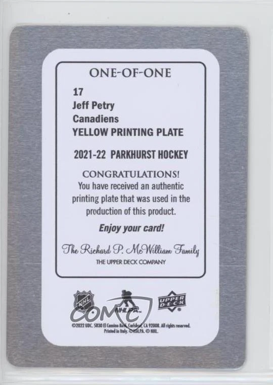 2021-22 Upper Deck Parkhurst Printing Plate Yellow 1/1 Jeff Petry #17 0i47 - Image 2 of 3