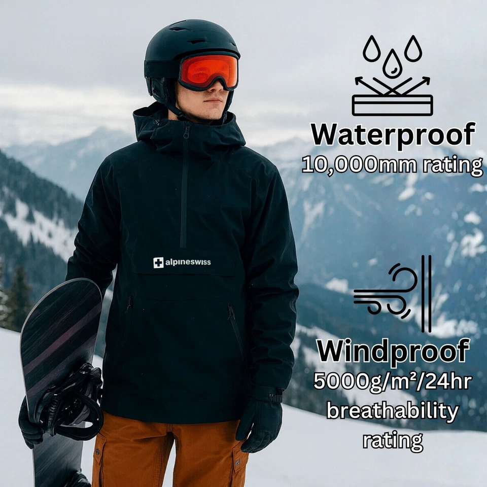 Alpine Swiss Men Anorak Snowboard Jacket Waterproof Windproof Winter Sport Shell - Image 2 of 4