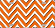 Orange White Chevron Pattern Novelty Metal License Plate