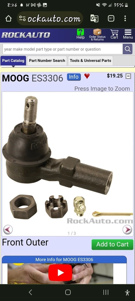 Lexus RX300 1999-2003 3,0 L V6 extremos de barra de amarre exterior delantero 2 piezas Moog MO ES3306 Foto 2 de 3