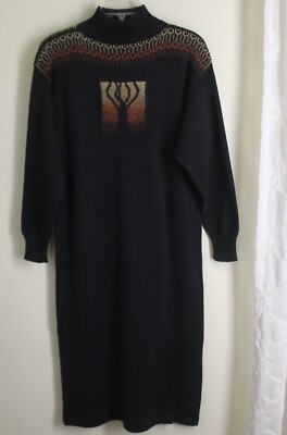 Sandy D'Andrade Sz S M Modernist Artisan Autumnal Tree Life Sweater Knit Dress