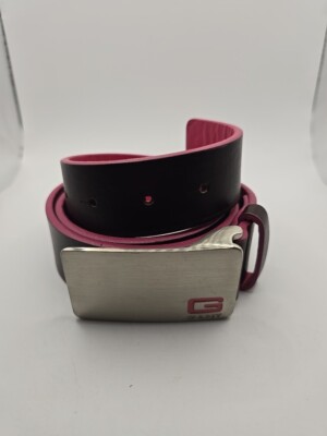 Gant Brown Leather Belt with Pink Accents  Silver Metal Buckle w/ LOGO sz 36