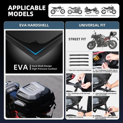 Borsa coda moto Rhinowalk impermeabile espandibile borsa sedile posteriore rigida - Foto 3 di 11