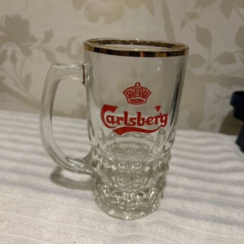 Carlsberg Gold Rimmed Half Pint Glass Tankard Crown Marked Stein - Afbeelding 1 van 7