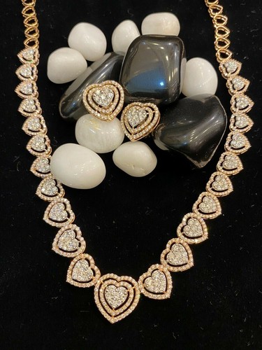 8,20 Cts Runder Brillantschliff Diamanten Herz Halskette Ohrringe Set 14K Gold - Bild 11 von 14