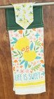 LIFE IS SWEET HAND TOWEL YELLOW WHITE GREEN FLORAL LEMON PRINT HANDMADE HANGING