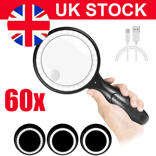 Magnifying Glass 60X Handheld Magnifier Reading Jewelry Loupe With 33 LED Light