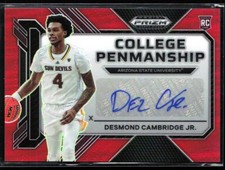 2023-24 Prizm Draft Desmond Cambridge Jr. College Penmanship Auto Red Prizm /199