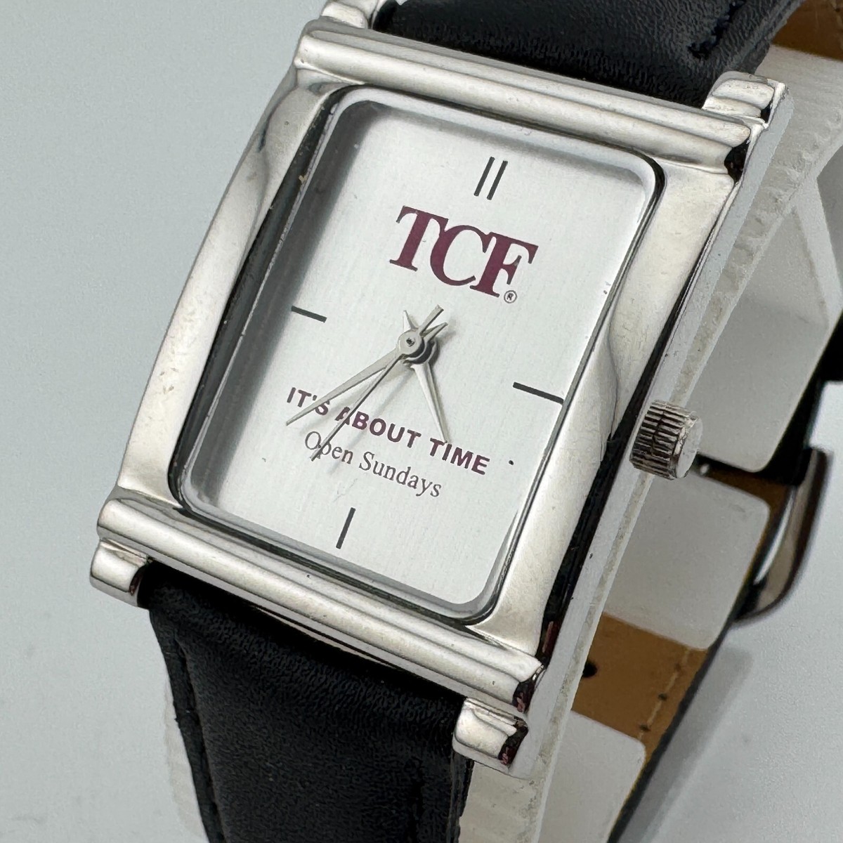 Sweda TCF Quartz Watch Unisex Silver Rectangle Japan Movt Leather