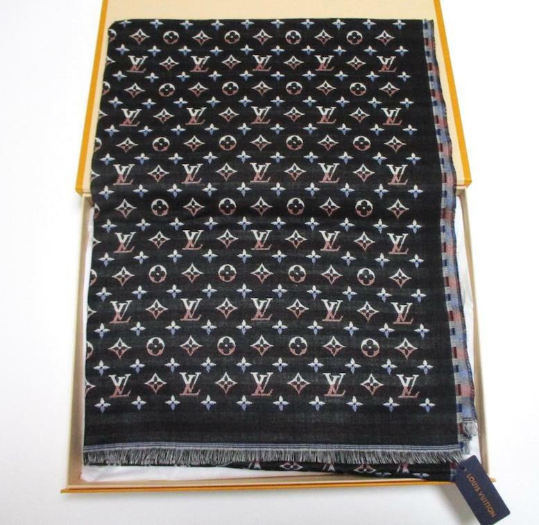 LOUIS VUITTON Stole Scarf Shawl M70906 Black Monogram Wool