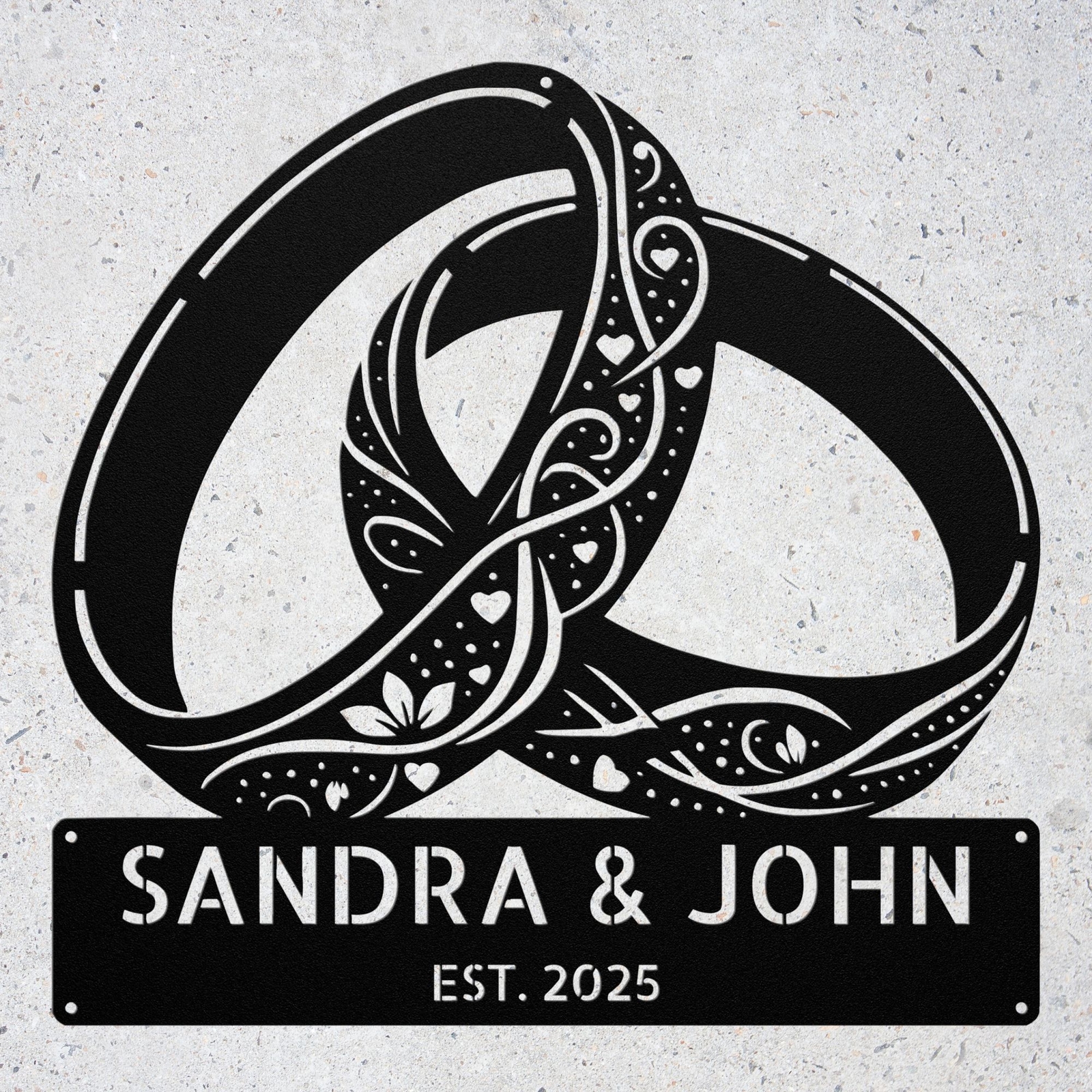 Custom Floral Rings Metal Sign Personalized Couple Wedding Anniversary Gifts