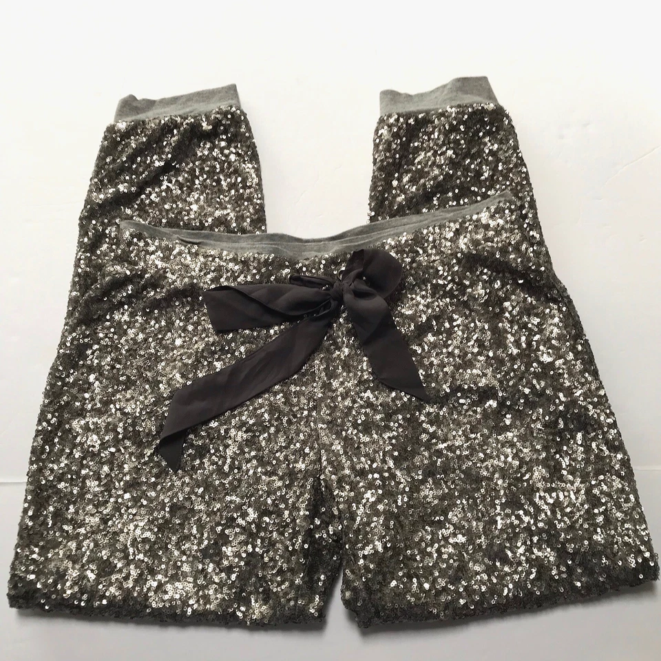 Arden B Pants Sequins Joggers Women Large Silver Rave Disco Party Club Going Out - Image 2 of 4