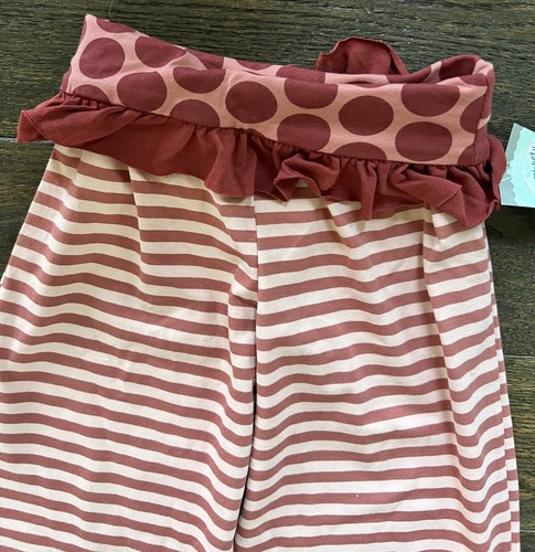 NWT Persnickety Maroon Salmon Pink Striped Dots Knit Ruffled Pants Girls Sz 12 - Picture 3 of 5