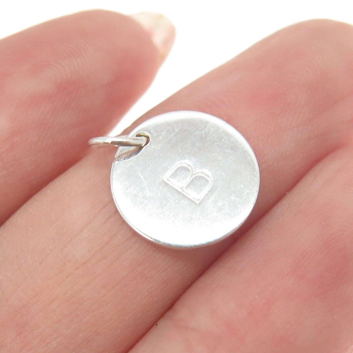 Antiqued Finish Sterling Silver Letter B Disk Charm Antiqued Finish Sterling Silver Letter B Disk Charm