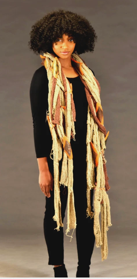 Woven Hemp Cord Art Fibers Statement Necklace with Embellishments 45" OOAK - Image 2 of 4