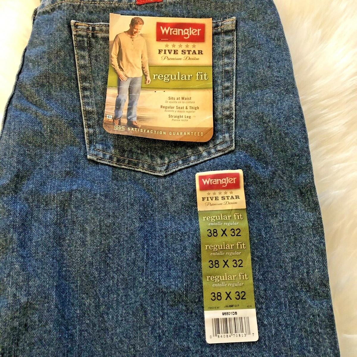 Premium Wrangler Blue Jeans Size 38 x 32 Five Star Regular Fit