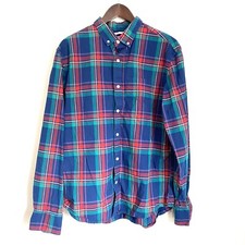 OLD NAVY Mens Large Green Blue Red Plaid Button Up Long Sleeve S9