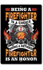 Fire and Rescue Retired  Firefighter Vintage Look Metal Sign Honor Fireman Decor