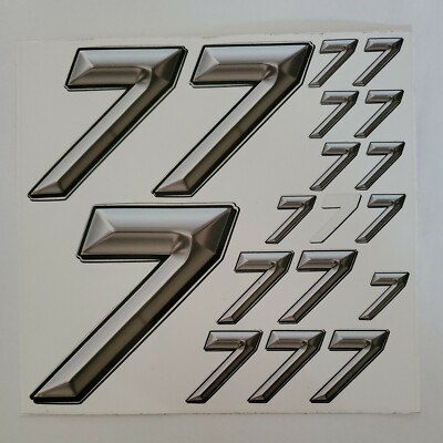 Chrome Silver w/ blk#7's  Racing Numbers Vinyl DecalSheet 1/10-1/12slashboxD