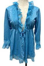 Bernette Vintage Women's Open Nightie Tie Waist Lingerie Blue Medium