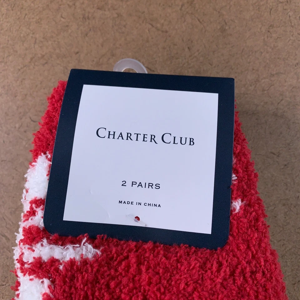 Zapatos Charter Club para mujer talla 6-10 copo de nieve rojo acogedores calcetines 2 pares nuevos con etiquetas Foto 2 de 4