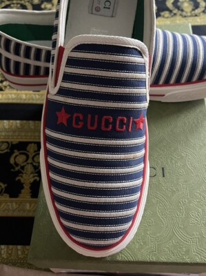 Gucci Mens Slip On Sneakers SZ 7 Red Blue GG Logo Striped Shoes Gucci | Shoes | Gucci Supreme Mens Sneaker Black Gg Print  main image 4