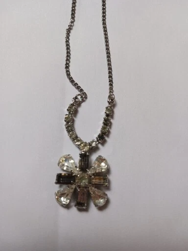 ÁMBAR Y CRISTAL FLOR Dije Colgante y Collar Cadena PLATA 18" Foto 2 de 4