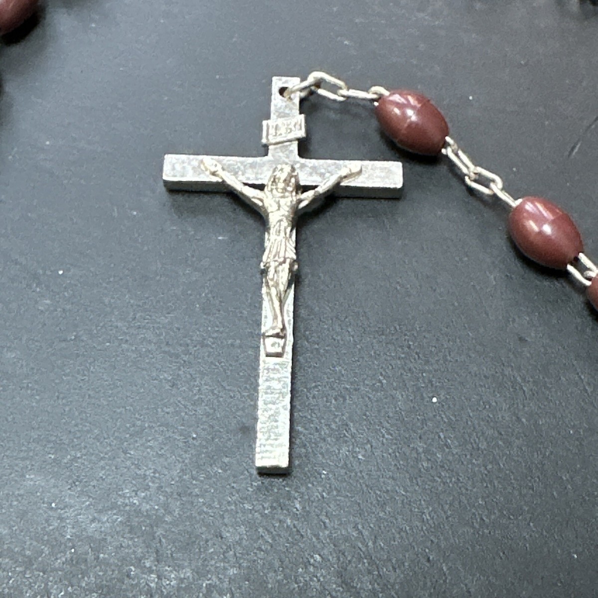 Chapelet Ancien XIXème – Métal Argenté Avec Boule Et Croix Reliquaire – Rare