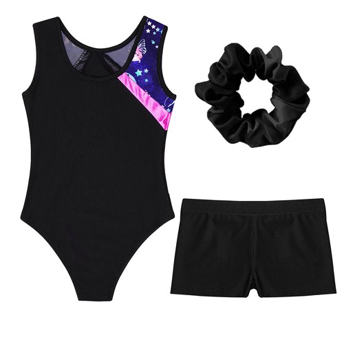 Kids Girl's Leotard With Shorts Set Practice Rompers Exercise Dance Outfit Gym - Picture 24 of 46