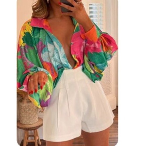 100% Silk Blouse Acid Tie Dye Drop Dopamine Print Boho Retro Size XL - EUC! - Picture 4 of 13