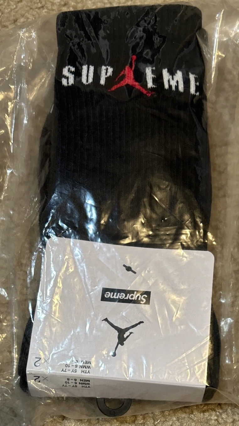 Chaussettes Supreme Jordan Crew noires taille M neuves avec étiquettes LIVRAISON GRATUITE !