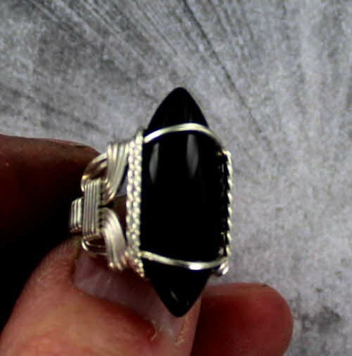 BLACK ONYX GEMSTONE RING STERLING SILVER and 14kt ROLLED GOLD size 5 TO 15